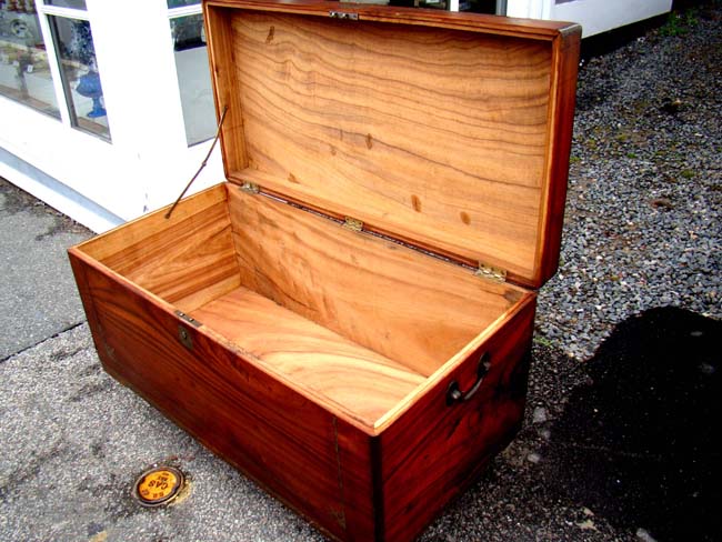 A fine 19th century China Trade period brass inlaid Camphorwood Lift-Top Trunk circa 1830 — image 4